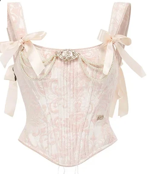 Victorian Brocade Pink Corset Set