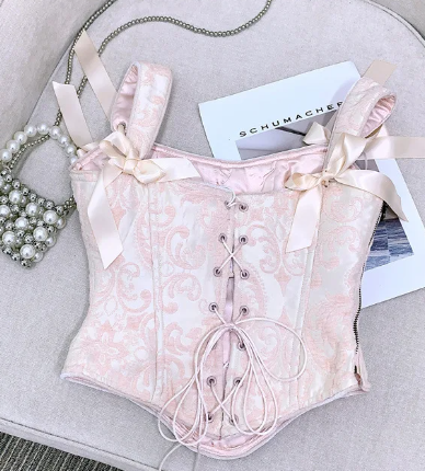 Victorian Brocade Pink Corset Set