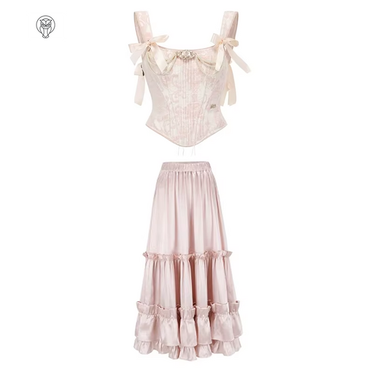 Pink Victorian Brocade Corset Set