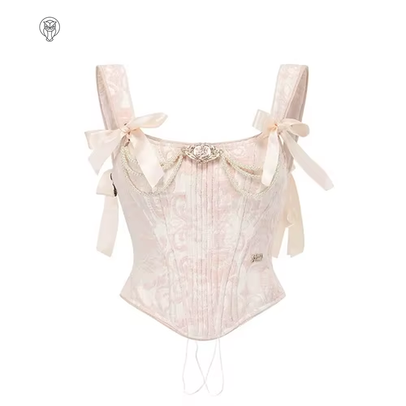 Pink Victorian Brocade Corset Set